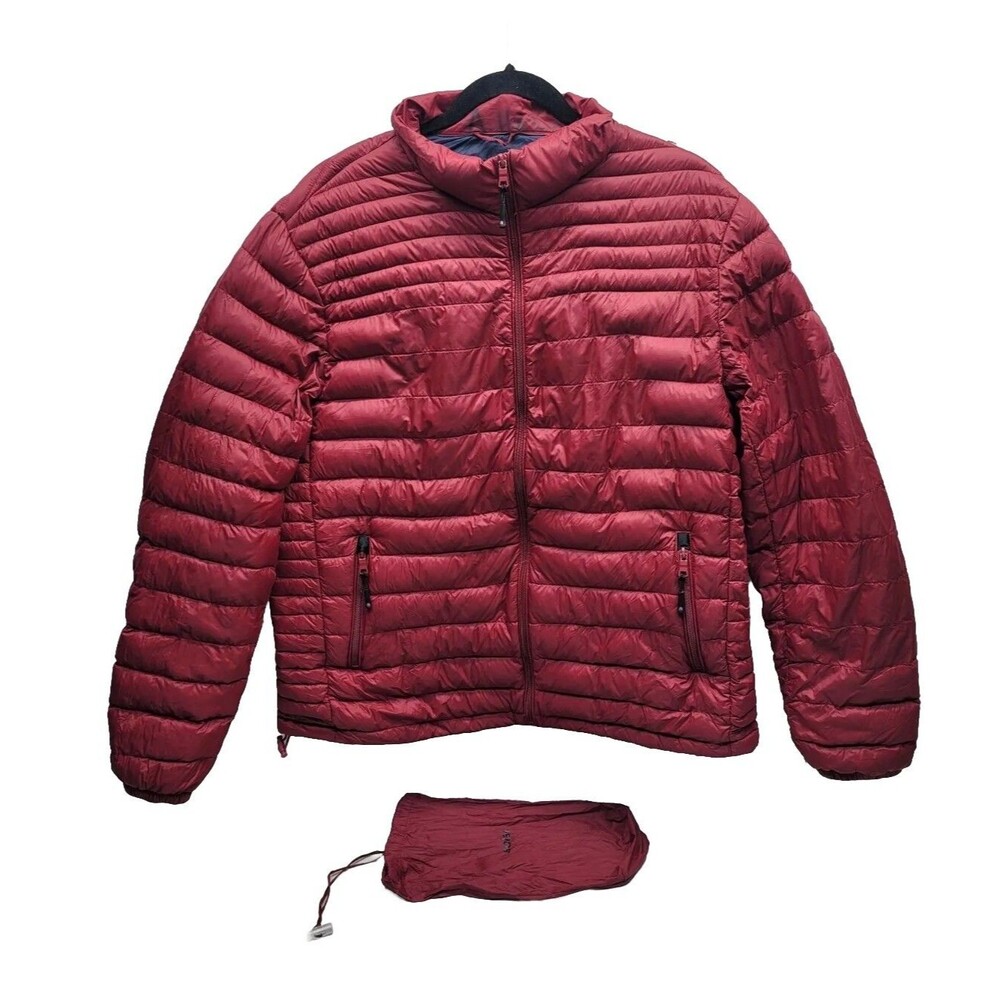 Solaris Natural Duck Down Puffer Jacket Packable Red Zip Lightweight Men's XL